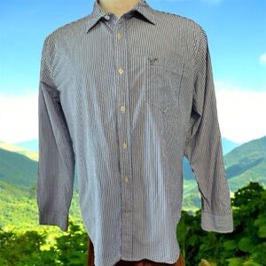 American Eagle Athletic Fit Striped Button-Down
Shirt Blue/White Long Sleeve